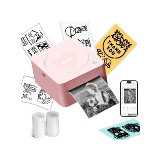 Nelko PM230 Portable Bluetooth Sticker Printer Pink with 2pk 54mmx3.5m White Rolls image {7}