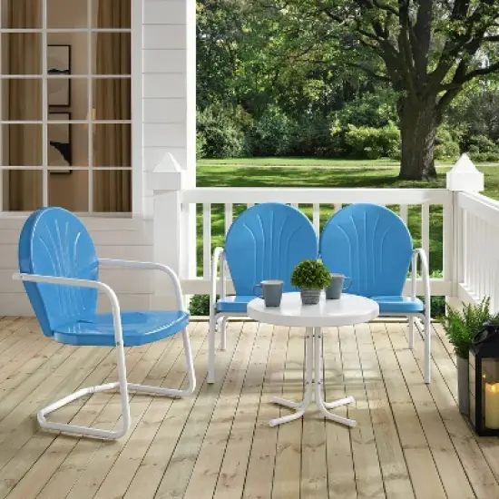 Griffith 3pc Outdoor Conversation Set with Loveseat, Arm Chair & Accent Table - Sky Blue - Crosley image {4}