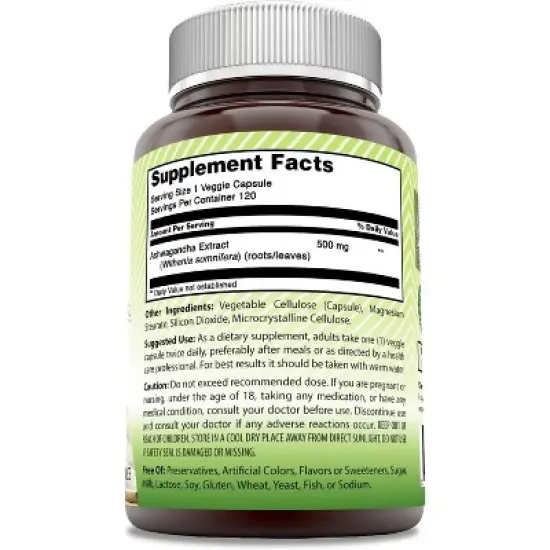 Amazing India Ashwagandha Extract, 500 mg, 120 Veggie Capsules image {1}