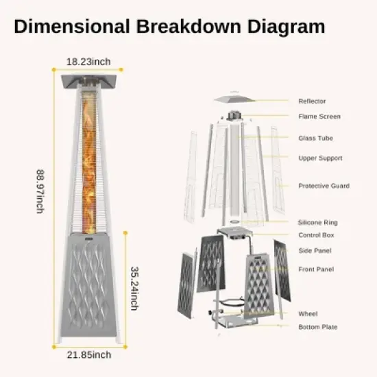 East Oak 18.23"x21.84" 48000 BTU Torch Patio Propane Outdoor Portable Heater Bronze Finish: Iron Frame, 10ft Heat Radius image {5}