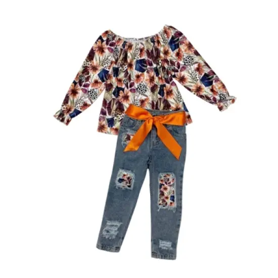 Girls Little Blessings Patched Jeans Set - Mia Belle Girls image {2}