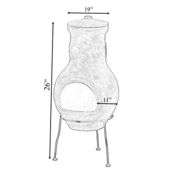 Vintiquewise Outdoor Beige Clay Chimenea Maya Design Fire Pit with Metal Stand image {3}