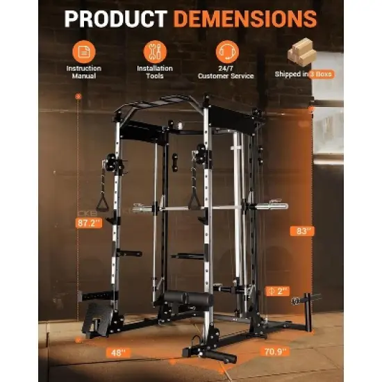 Acekool 2200LB Smith Machine Power Cage, Multi-Function Home Gym with Cable Crossover, LAT Pulldown, Squat Rack, Attachments image {4}