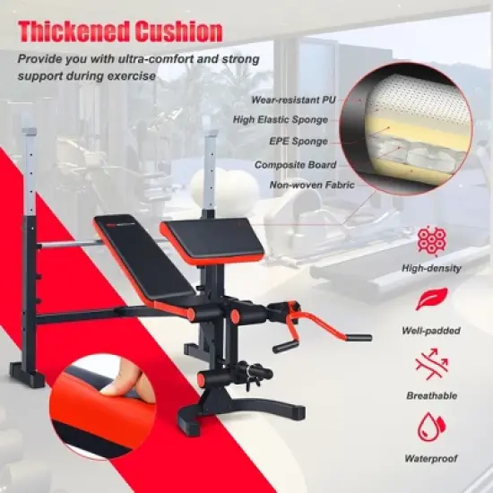 Costway Multi-function Adjustable Olympic Weight Bench W/Preacher Curl Home Gym Training image {4}