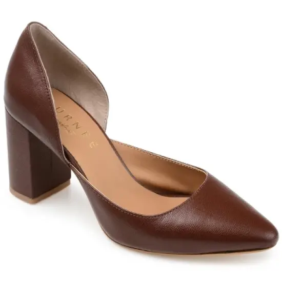 Journee Signature Womens Genuine Leather Jillian D'Orsay High Block Heel Almond Toe Pumps image {9}