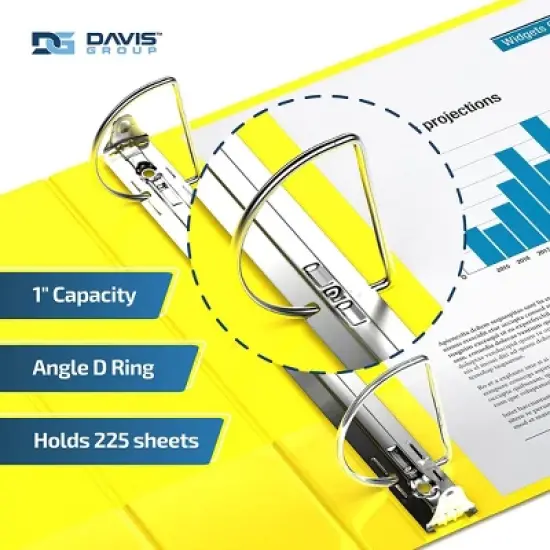 Davis Group 6pk 1" Premium Economy Angled D-Ring Binder Yellow: Hard Cover, 225 Sheet Capacity, 2 Pockets, Polypropylene image {2}