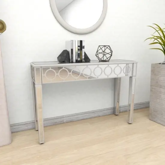Glam Mirror and Wood Patterned Console Table Silver - Olivia & May image {16}