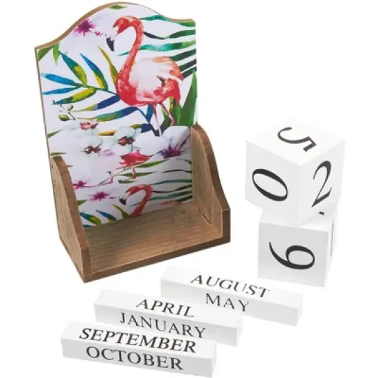 Wooden Desk Calendar - Wooden Block Perpetual Calendar for Home and Office Desk Decor, Flamingo Design, 5.5 x 8.75 x 3 inches image {3}