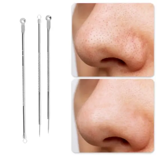 Unique Bargains Professional Stainless Steel Pimple Extractor Tool Kit Silver Tone 1 Set image {4}