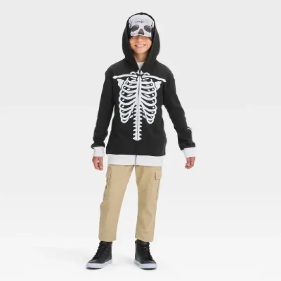 Boys' Skeleton Halloween Zip-Up Sweatshirt - Black image {2}