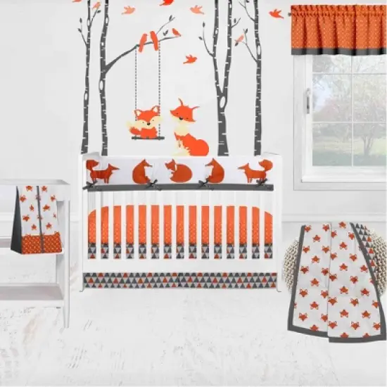 Bacati - Playful Fox Long Crib Rail Guard Cover Orange/Gray image {4}