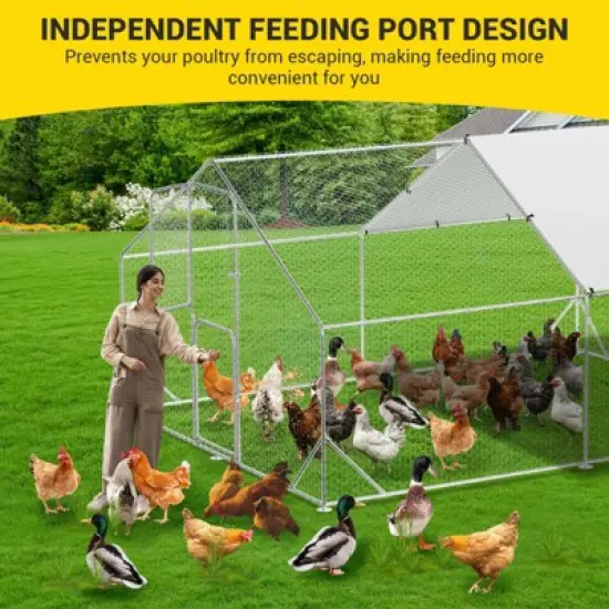 GustoWave Large Metal Walk-in Chicken Coop with Double Lockable Doors, Chicken Run Pen, Tri-Supporting Wire Mesh & Waterproof Anti-UV Cover image {6}