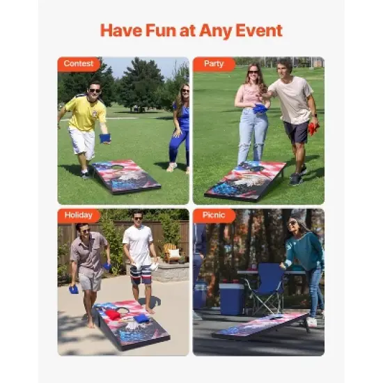VEVOR Cornhole Set, 3x2 ft Corn Hole Game Boards, MDF Wood Portable Toss Board, Indoor and Outdoor Cornhole Play for Adults, Black image {6}