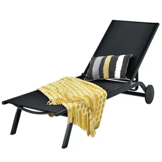Costway Outdoor Lounge Chair Chaise Reclining Aluminum Fabric Adjustable Black image {8}