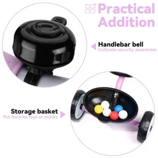 Itopfox Toddler Tricycle for Ages 2-4 Years, Kids Trike with Bell and Back Basket, 3 Wheel Bike Riding Toy Gift for Girls, Purple image {5}