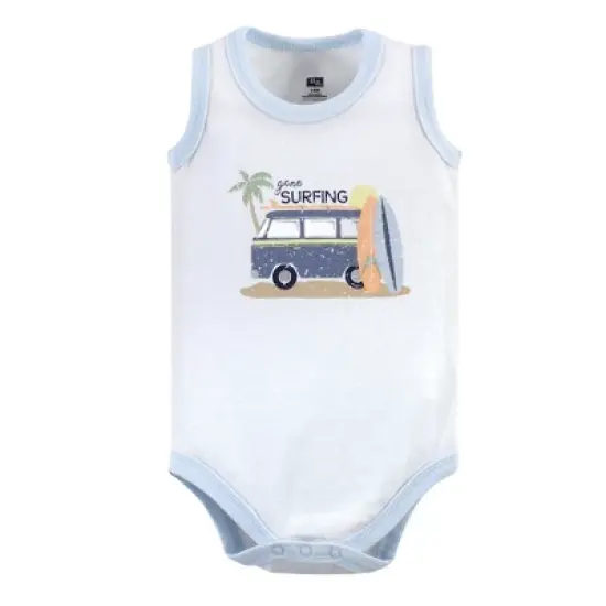 Hudson Baby Infant Boy Cotton Sleeveless Bodysuits 5pk, Gone Surfing image {1}