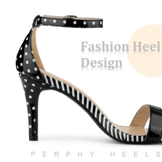Perphy Women's Stiletto Heels Stripe Polka Dots Ankle Strap Sandals image {4}