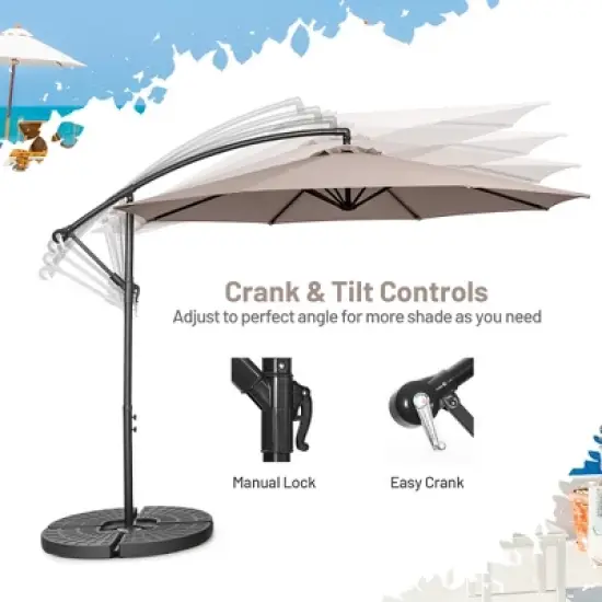 Costway  10 FT Patio Offset Umbrella w/8 Ribs Cross Base Tilt image {7}