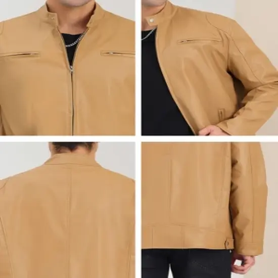 Lars Amadeus Men's Stand Collar Zip Up Motorcycle Biker Faux Leather Jacket image {5}