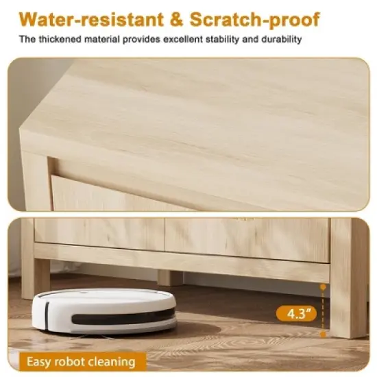 Rattan Cabinet Sideboard Buffet Kitchen Storage Cabinet Cupboard Console Table Wood Coffee Bar Cabinet With Doors and Shelves Liquor Accent Cabinet image {4}