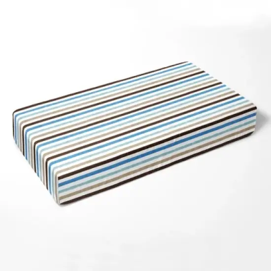 Bacati - Pin Stripes Printed Aqua Teal Beige Chocolate 100 percent Cotton Universal Baby US Standard Crib or Toddler Bed Fitted Sheet image {1}