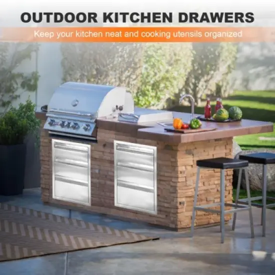 16" W x 21" H x 23" D Stainless Steel Flush Mount BBQ Drawers with Grooved Handle,for Outdoor Kitchen Island or Patio Grill Station image {6}