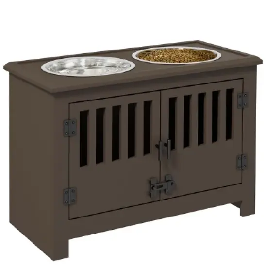 INFURNIC Pet Bowl Large Elevated Feeding Station with Storage Cabinet Stainless Steel Bowls, Brown, 23.5"*11.8"*17" image {5}
