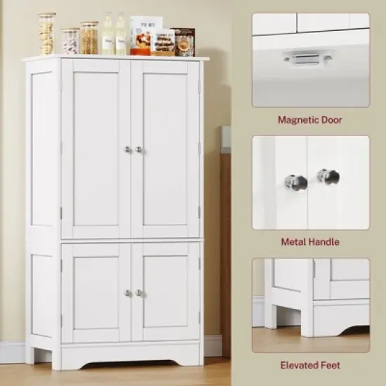 USIKEY Pantry Cabinet, Kitchen Pantry Storage Cabinet with Doors and Adjustable Shelves, Food Pantry for Kitchen, Dining Room, Living Room, White image {13}