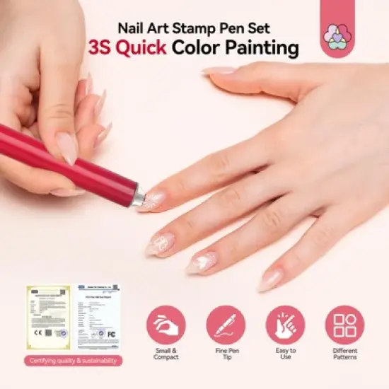 Saviland Pro Stamp Pen System: 3-Sec Cure French & Floral Tips w/5-Pattern Micro-Engraved Heads - Salon Artistry Essentials. image {1}