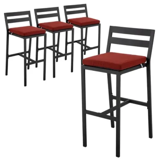 LeisureMod Chelsea Collection Modern Aluminum Outdoor Bar Chair Set of 4 &ndash; Black Patio Seating for Decks, Balconies, Porches, and Outdoor Spaces image {19}