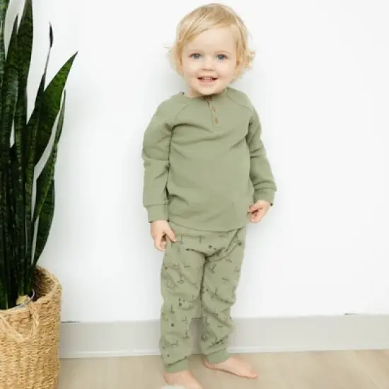 Grayson Collective Baby Boys' Ponte Henley Top & Jogger Pants Set - Olive Green image {4}
