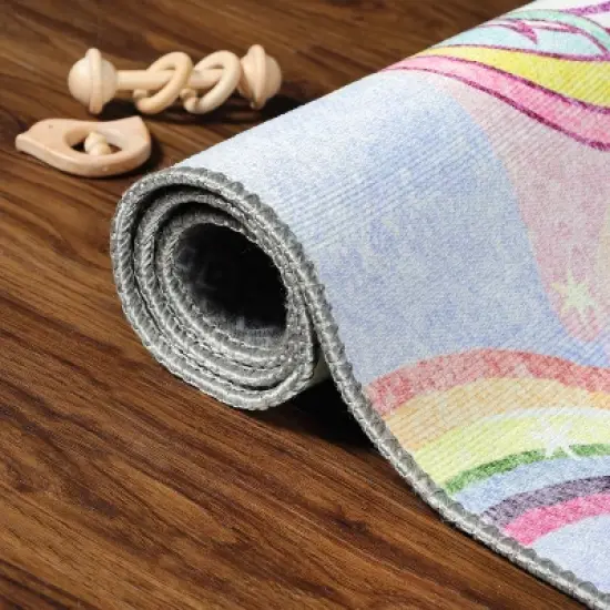 Unicorn Rainbow Colorful Kids Playroom Nursery Washable Indoor Area Rug by Blue Nile Mills image {5}