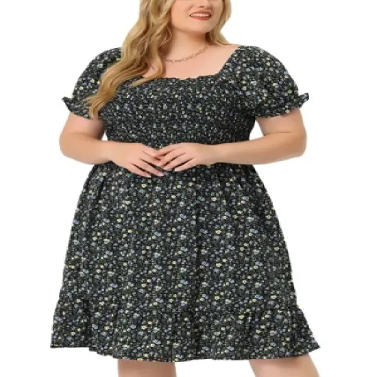 Agnes Orinda Plus Size Dress for Women Flared Flowy Smock Ruffle Sleeve Floral Dresses image {6}