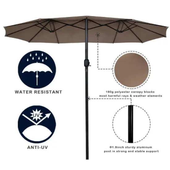 Tangkula 15'Patio Umbrella Double-Sided Outdoor Shade Offset Tan image {9}