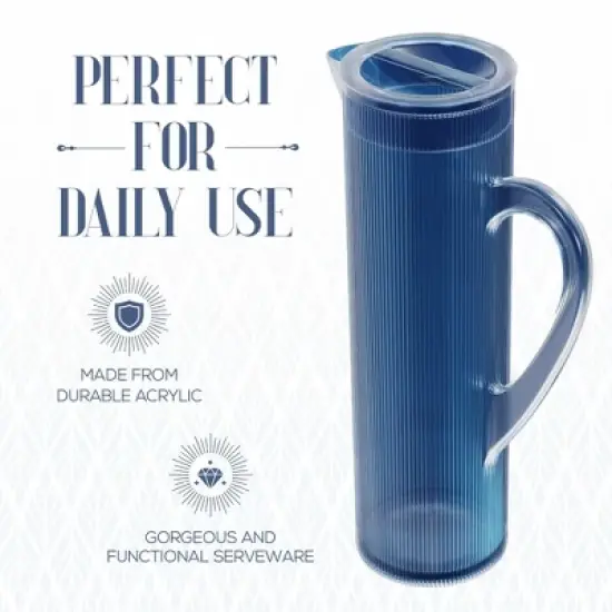 Elle Decor Acrylic Water Pitcher with Lid, 50-Ounces Iced Tea Pitcher for Fridge, Indigo Blue Tall Jug image {4}