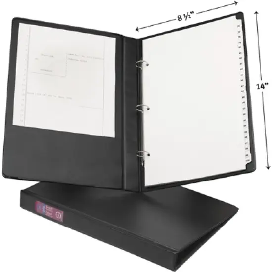 Avery Legal-Size Durable 3 Ring Binder, 1" Round Rings, Holds 8.5" x 14" Paper, Label Holder, 1 Black Binder (06400) image {5}
