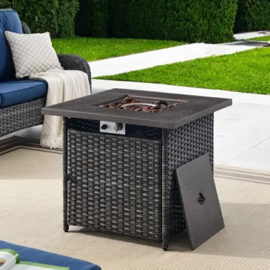 4PCS Patio Furniture Set with Fire Pit Table, Weather-Resistant Wicker Patio Fire Pit Set with Sofa, Swivel Patio Chair and 50000BTU Propane Fire Pit image {4}