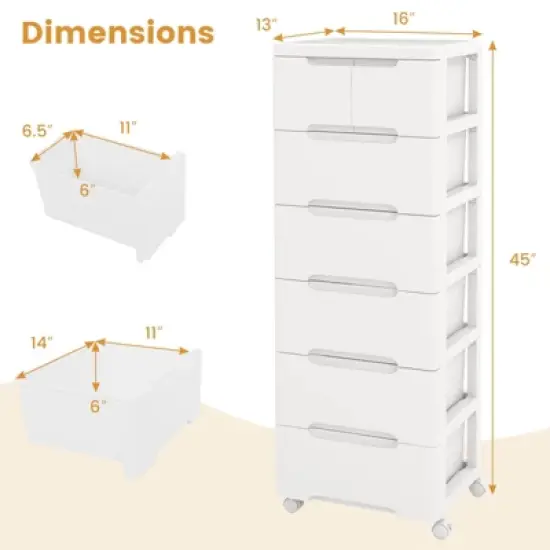Costway 1/2 PCS 7-Drawer Plastic Rolling Storage Cart with 4 Universal Wheels Dresser Cabinet image {2}