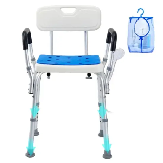 VEVOR Shower Chair, 400 lbs Capacity, Adjustable Height Shower Stool, Non-slip Bathroom Bench Bath Chair for Elderly Disabled Handicap，white+Blue image {8}