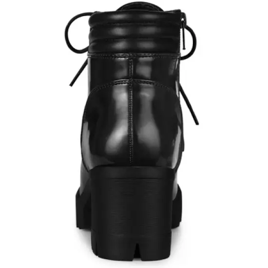 Perphy Women's Platform Lace Up Chunky Heel Ankle Combat Boots image {2}