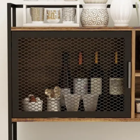 Famapy 59 in. W Kitchen Wood Buffet Sideboard Pantry Cabinet For Dining Room with Metal MDoors 3-Drawers Shelves image {10}