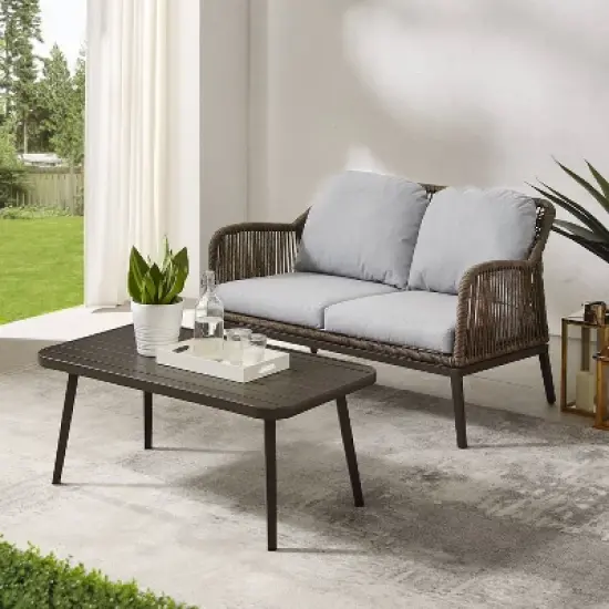 Haven 2pc Outdoor Wicker Conversation Set - Light Gray - Crosley image {1}