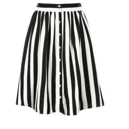 Allegra K Women's Stripes Button Front Elastic Back A-Line Midi Skirt image {6}