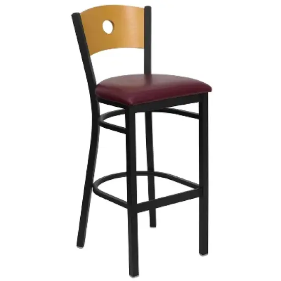 Emma and Oliver Wood Circle Back Black Metal Restaurant Dining Barstool image {7}