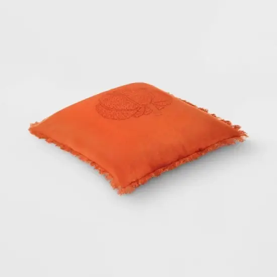 Embroidered Pumpkin with Frayed Edges Square Throw Pillow Rust - Threshold&trade; image {2}