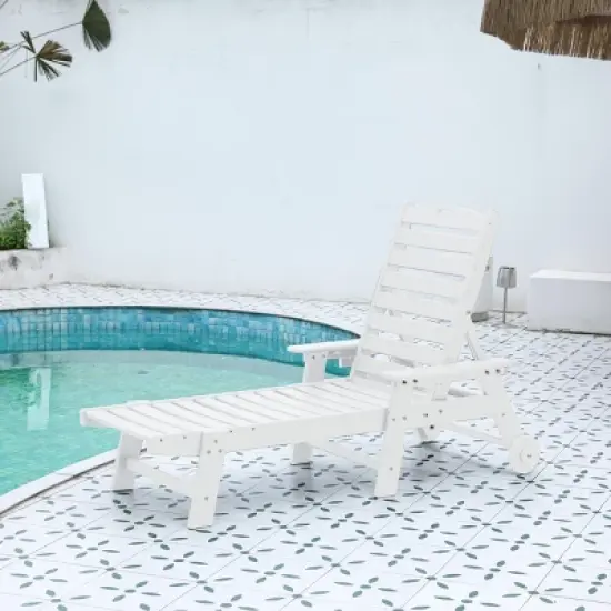 5 Level Adjustable Outdoor Chaise Lounge With Wood Texture,HDPE Patio Chaise Lounge,Patio Lounge Chair With Wheels And Cup Holder -Maison Boucle image {10}