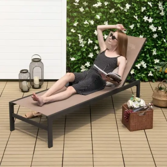 Tangkula Aluminum Patio Chaise Lounge Outdoor Adjustable Lounge Chair W/ 6-Position Backrest image {1}