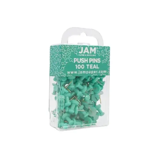 JAM Paper Colored Pushpins Teal Push Pins 2 Packs of 100 22432067A image {1}