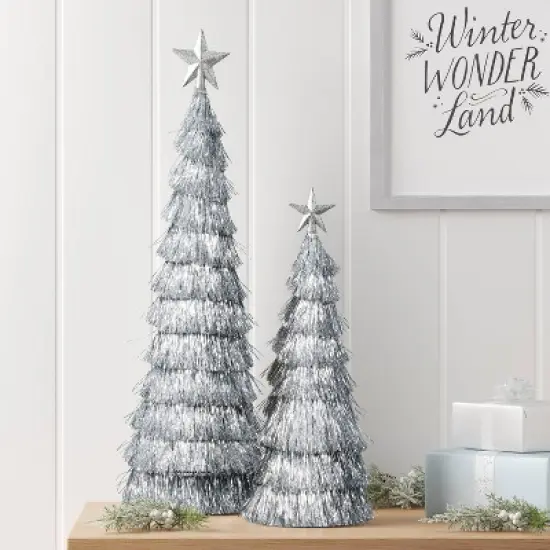 2pk Christmas 18" and 12" Tinsel Trees - Wondershop&trade; image {1}