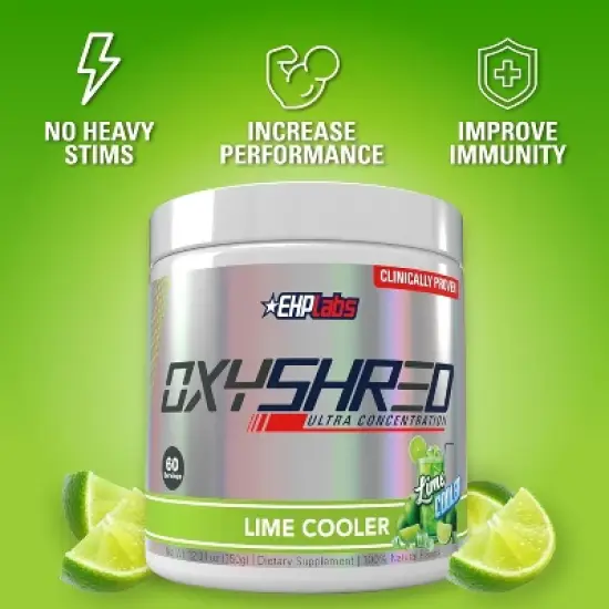 EHPlabs OxyShred Thermogenic Pre Workout & Fat Burner - Clinically Proven Preworkout Powder with Acetyl L Carnitine - Lime Cooler, 60 Servings image {3}